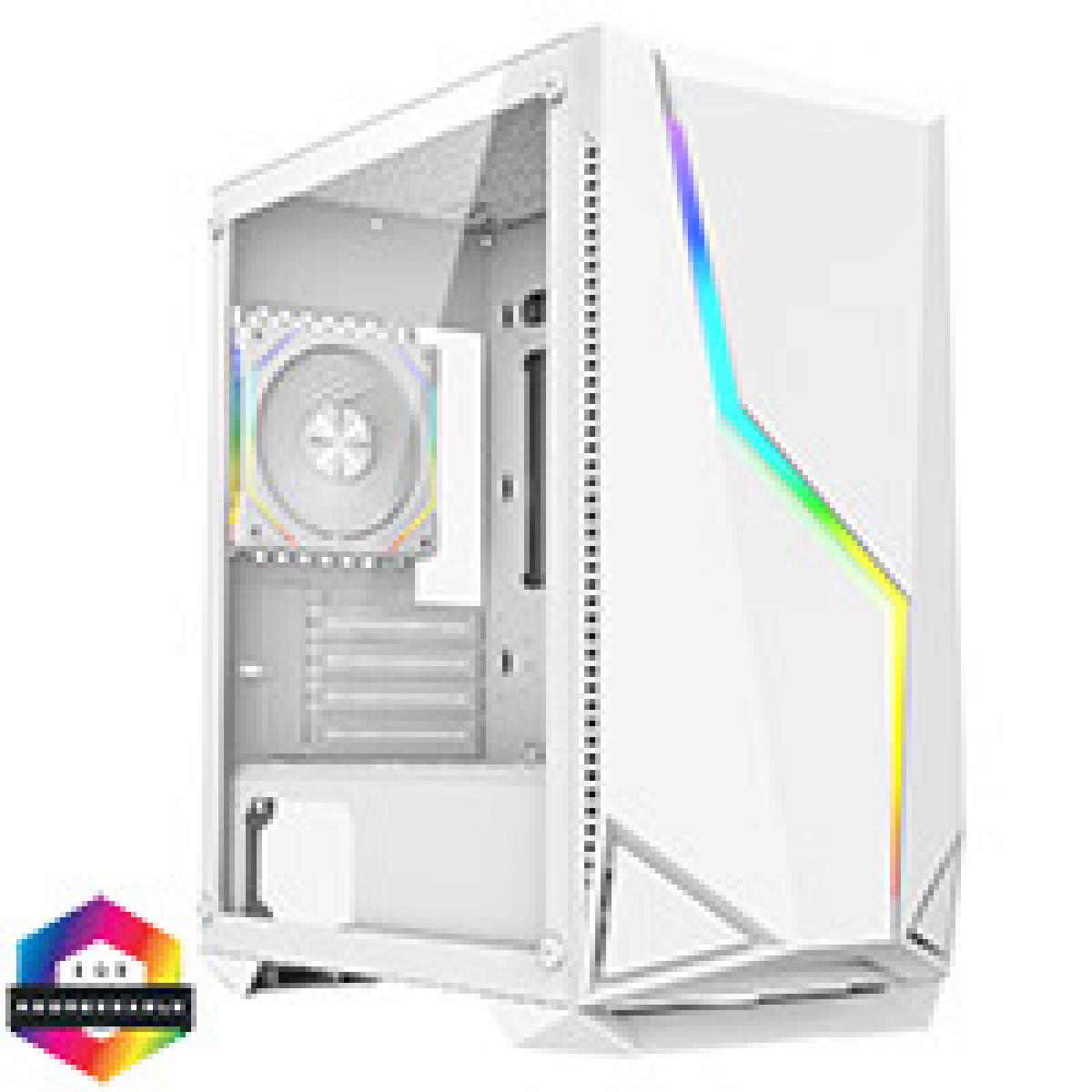 CiT Volt White Micro-ATX Gaming Case With 1 x 120mm Two-Sided Infinity ARGB Fan 1 x PWM White Fan ARGB LED Strip Included