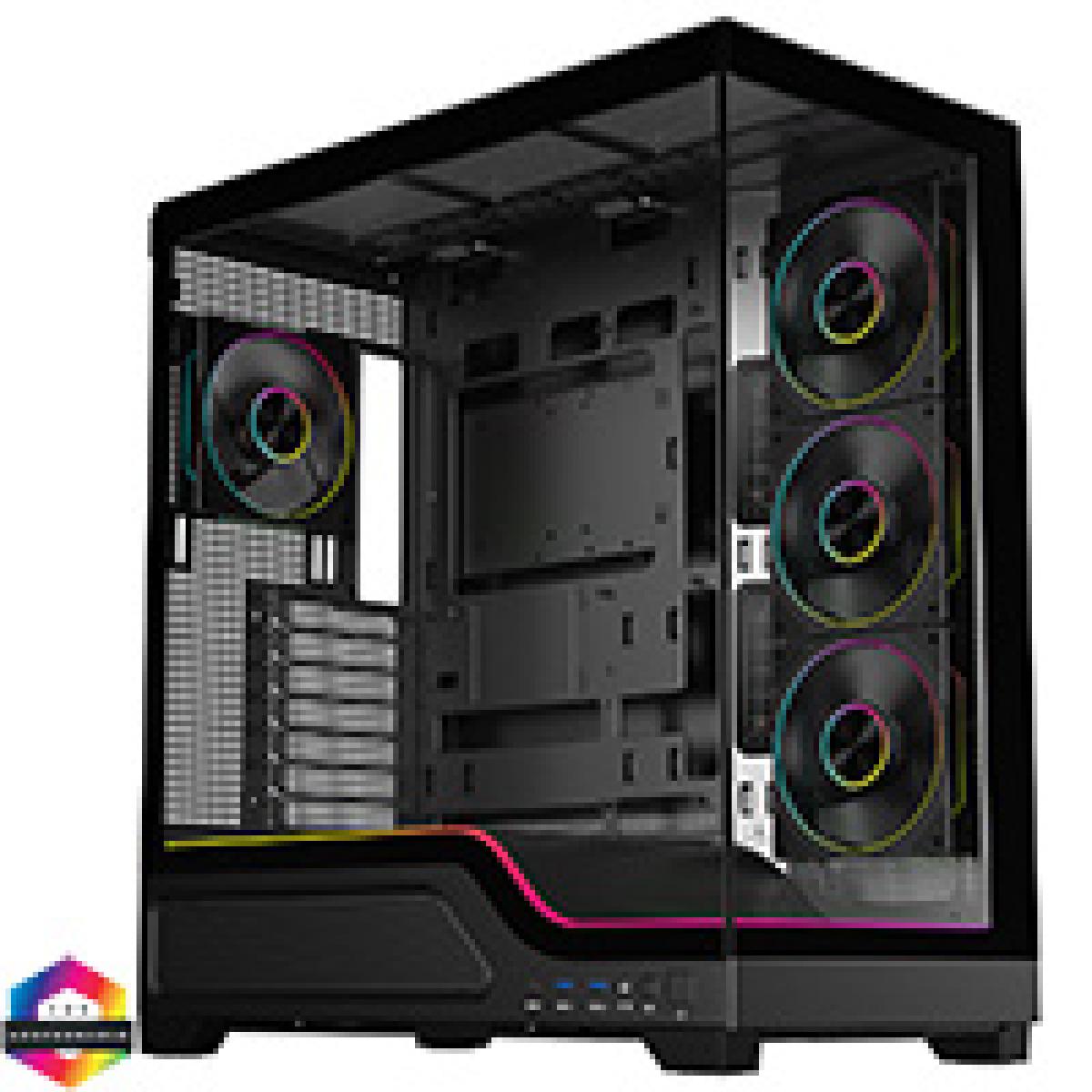 Powercool Pulsar Black ATX Gaming Case With Tempered Glass Panels With 4 x PWM ARGB Fans and 9 Port PWM Hub and RF Remote Included