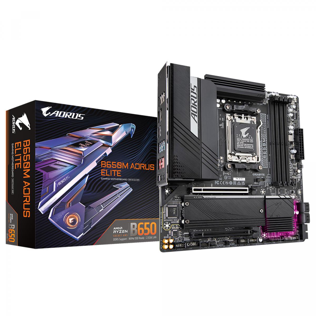 GIGABYTE B650M AORUS ELITE Motherboard - AMD Ryzen 9000 CPUs, 12+2+2 Phases VRM, up to 8000MHz DDR5, 1xPCIe 5.0 + 1xPCIe 4.0 M.2, 2.5GbE LAN, USB 3.2 Gen 2x2