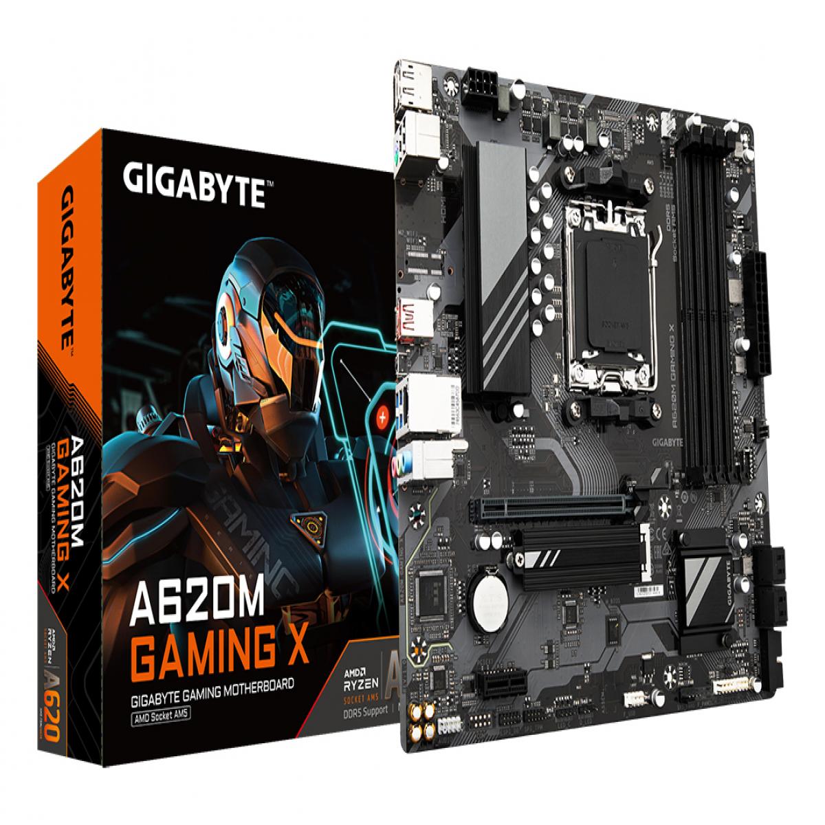 GIGABYTE A620M GAMING X Motherboard - Supports AMD Ryzen 8000 CPUs, 8+2+1 Phases Digital VRM, up to 8000MHz DDR5 (OC), 1xPCIe 4.0 M.2, GbE LAN, USB 3.2 Gen 2