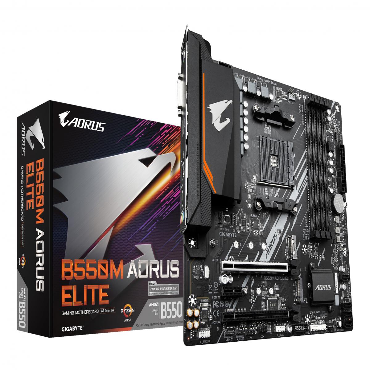GIGABYTE B550M AORUS ELITE Motherboard - AMD Ryzen 5000 CPUs, 5+3 Phases VRM, up to 4733MHz DDR4, 1xPCIe 4.0 + 1xPCIe 3.0 M.2, 1GbE LAN, USB 3.2 Gen 1
