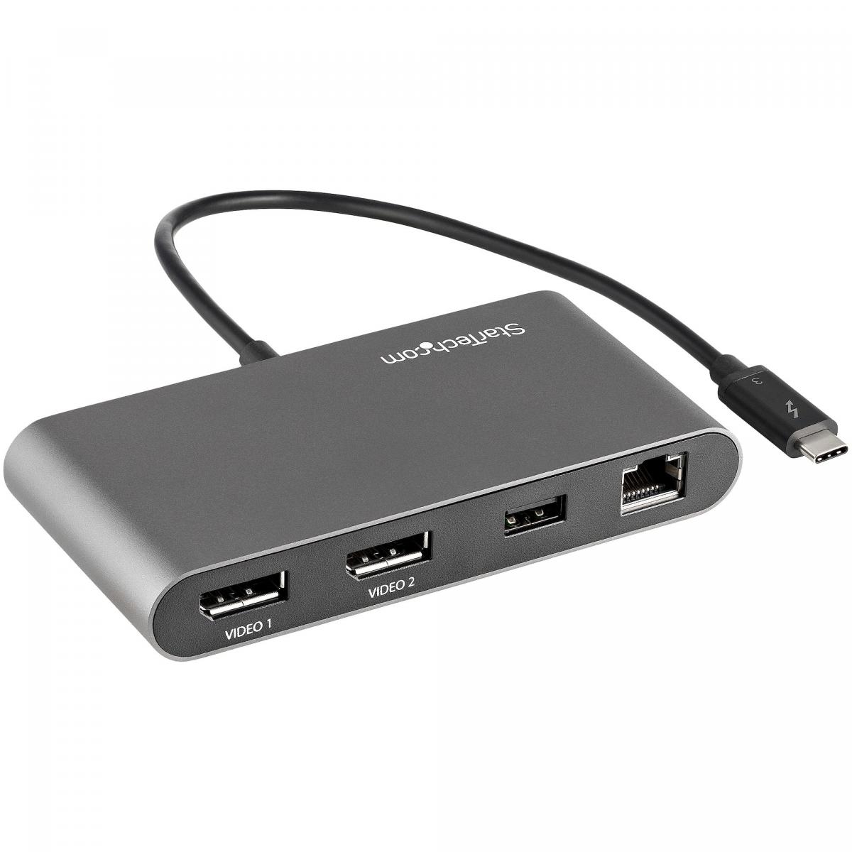 StarTech.com Dual-Monitor Thunderbolt Mini Dock, 4K 60Hz DisplayPort, Driverless Hub for Windows & Mac, Gigabit Ethernet, 1x USB-A (USB 5Gbps), 11in (28cm) Cable