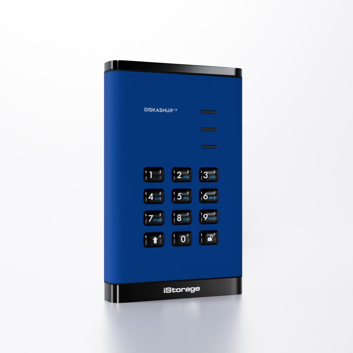 iStorage diskAshur³ 1 TB Blue | Secure Portable Hard Drive | FIPS 140-3 Level 3 Complaint |Common Criteria EAL 5+ | PIN protected | AES-XTS 256-bit hardware encryption | GDPR, TAA Compliant | Dust/Water Resistant |
