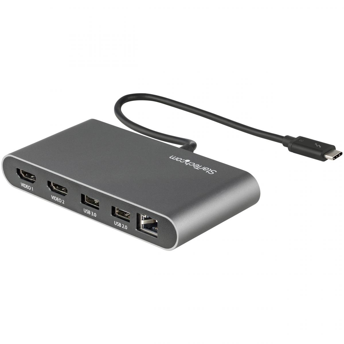 StarTech.com Dual-Monitor Thunderbolt Mini Dock, 4K 60Hz HDMI, Driverless Hub for Windows & Mac, Gigabit Ethernet, 1 x USB 5Gbps & 1x USB 2.0, 11in (28cm) Cable