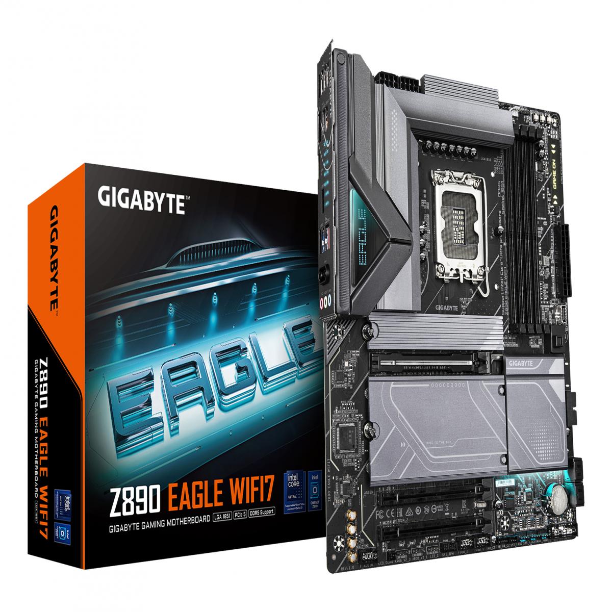GIGABYTE Z890 EAGLE WIFI7 Motherboard - Supports Intel Core Ultra (Series 2) CPUs, 14+1+2 phases VRM, up to 8800MHz DDR5 (OC), 1xPCIe 5.0 + 3xPCIe 4.0, Wi-Fi 7, 2.5GbE LAN, USB 4