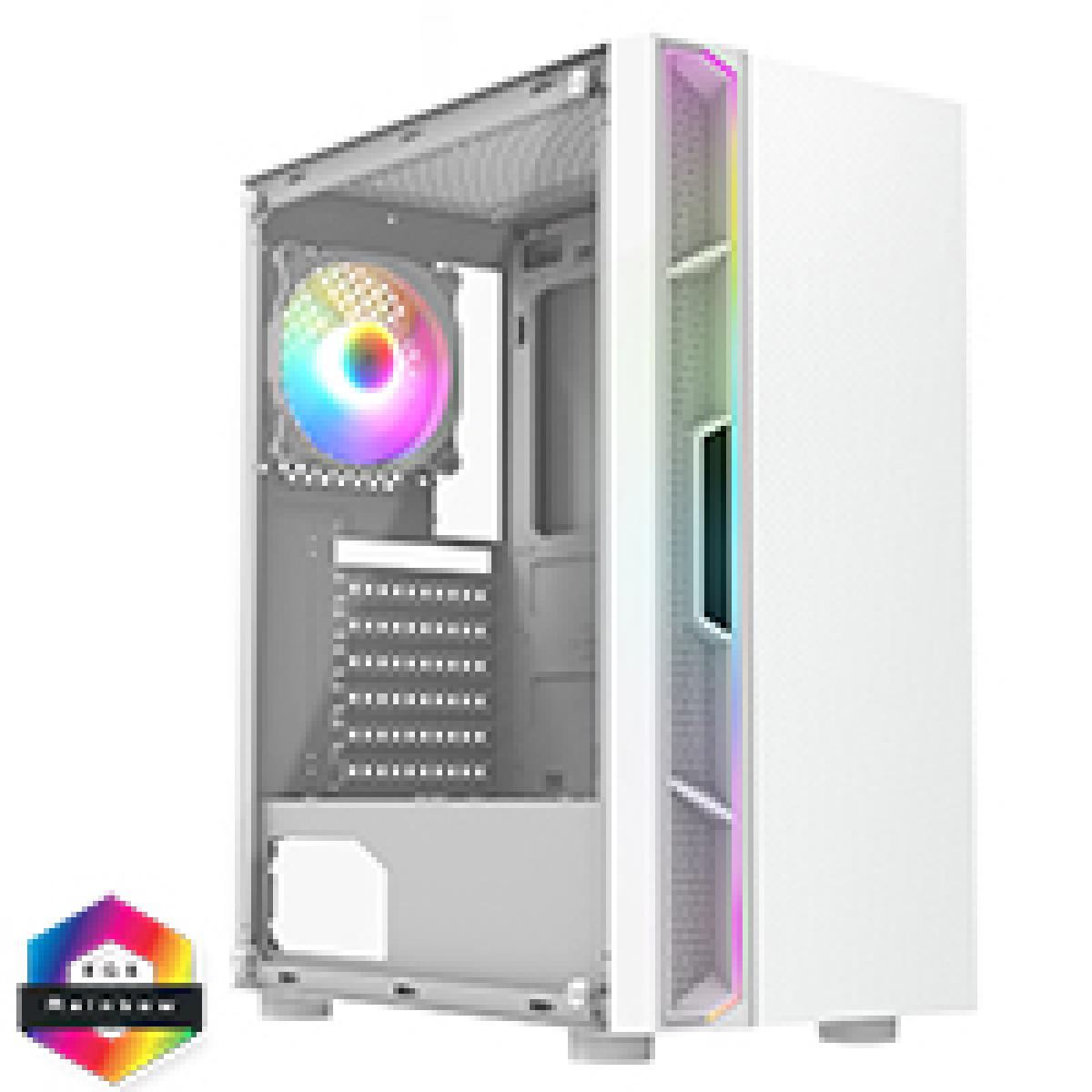 CiT Galaxy White Mid-Tower PC Gaming Case with 1 x LED Strip 1 x 120mm Rainbow RGB Fan Included Tempered Glass Side Panel