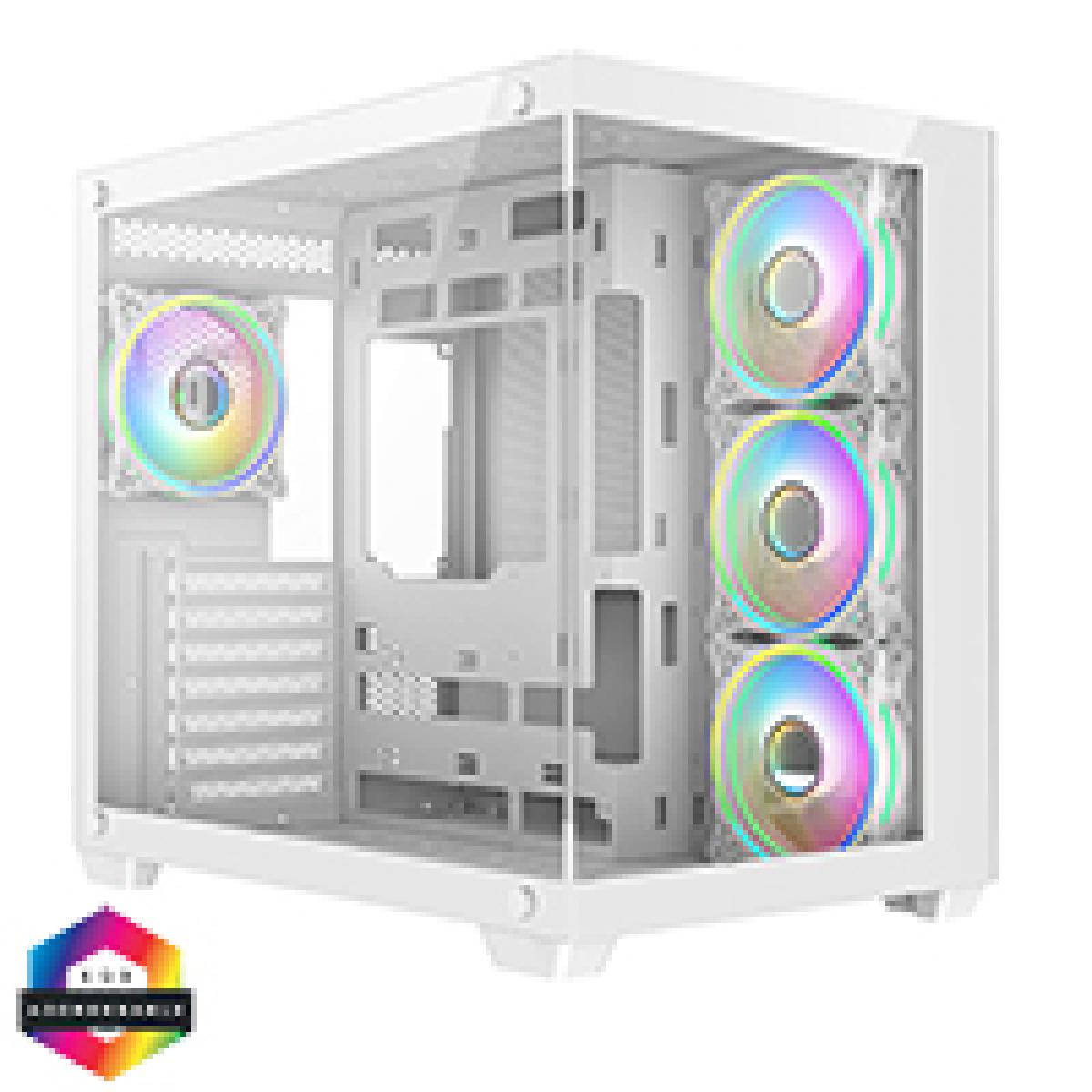 CiT Vision White ATX Gaming Cube with Tempered Glass Front and Side Panels with 4 x CiT Tornado Dual-Ring Infinity Fans