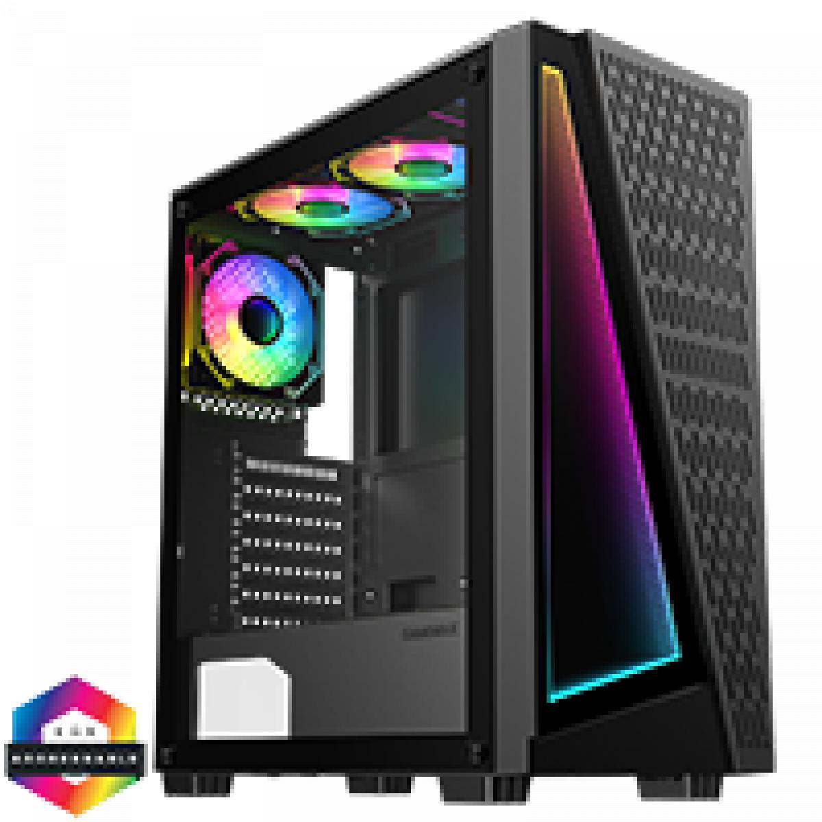 GameMax Prism Black ATX PC Gaming Case with Infinity Front and 3 x 120mm Three-Sided Infinity ARGB 4pin PWM Fans