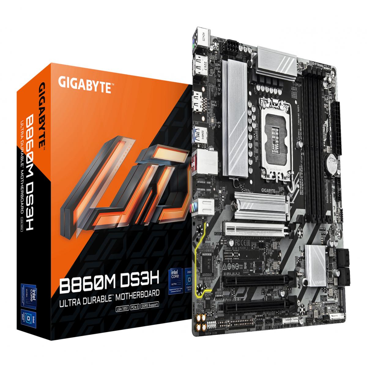 GIGABYTE B860M DS3H Motherboard - Intel Core Ultra Series CPUs, 5+1+2+1 Phases VRM, up to 9066MHz DDR5, 1xPCIe 5.0 + 1xPCIe 4.0 M.2, 2.5GbE LAN, USB 3.2 Gen 2