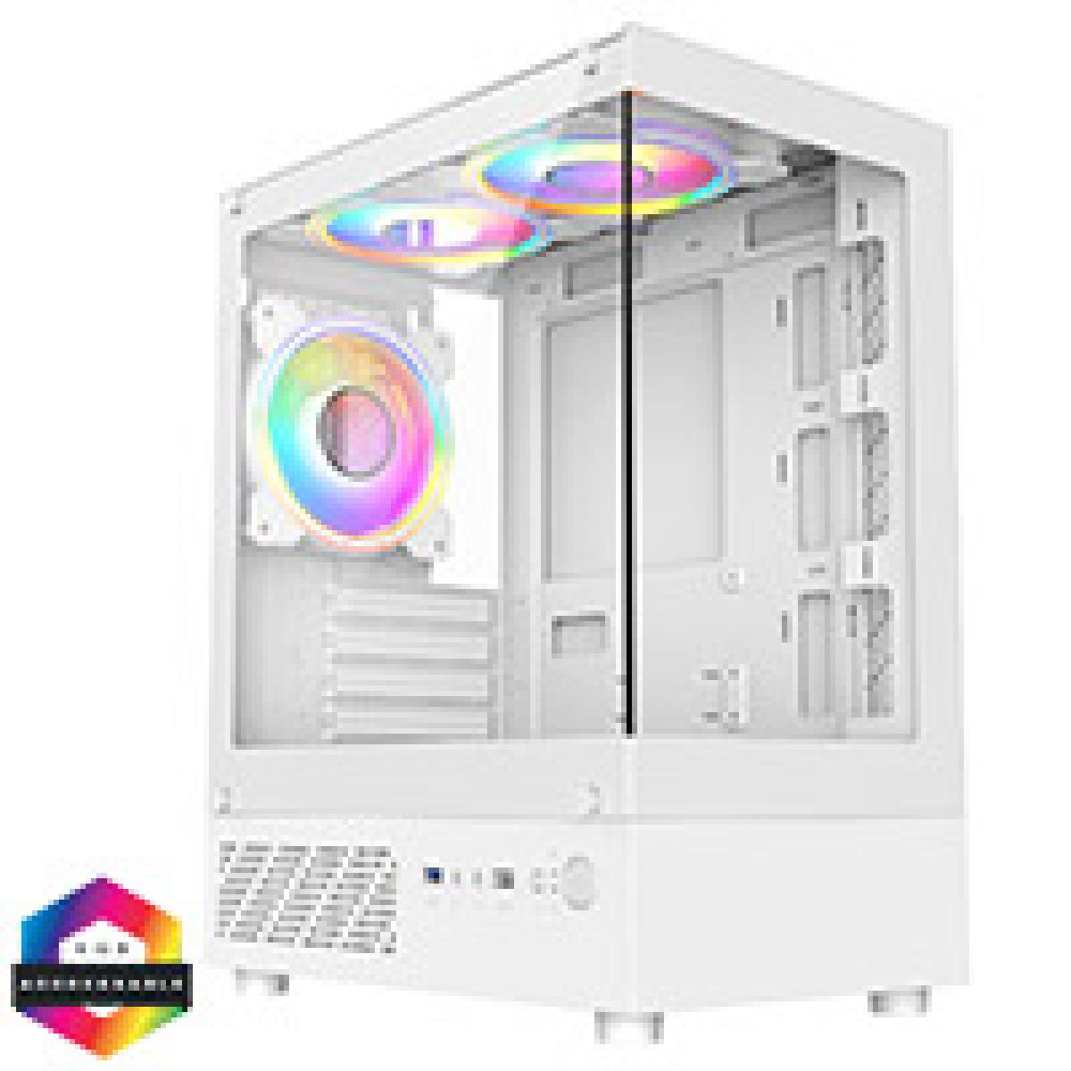 CiT Celsius White Micro-ATX Gaming Case with Tempered Glass Front and Side Panels with 3 x CiT Celsius Dual-Ring Infinity Fans