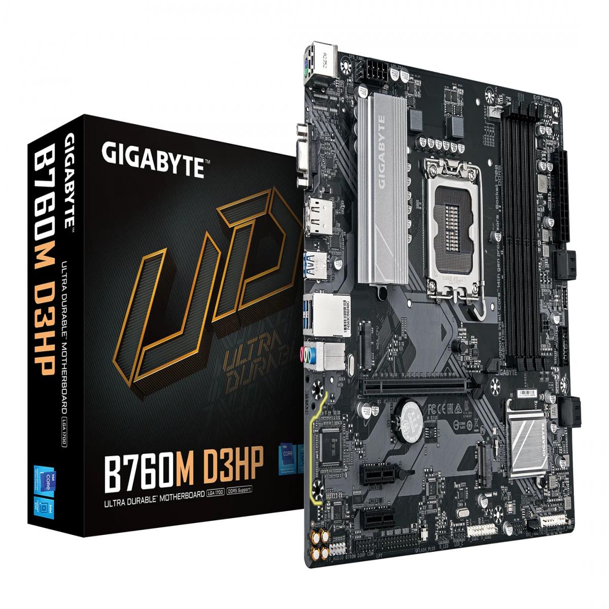 GIGABYTE B760M D3HP Motherboard - Intel Core 14th Gen CPUs, 4+1+1 Phases VRM, up to 5600MHz DDR5, 2xPCIe 4.0 M.2, GbE LAN, USB 3.2 Gen 1