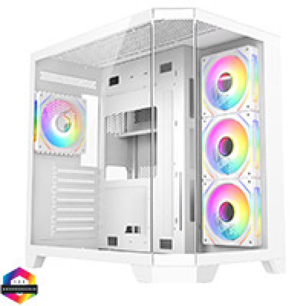 CiT DS360 White ATX Gaming Case With Dual Chamber Panoramic Tempered Glass With 4 x CiT Pro Storm 120mm Fans and 6 Port PWM Hub