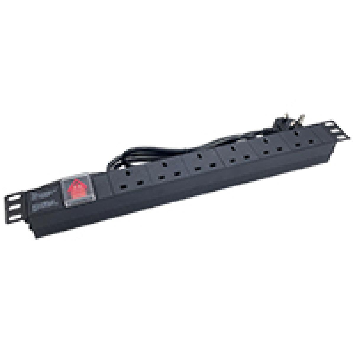 Powercool 1U PDU Horizontal Type 6Way UK Sockets On Off Switch 1.8m UK Plug