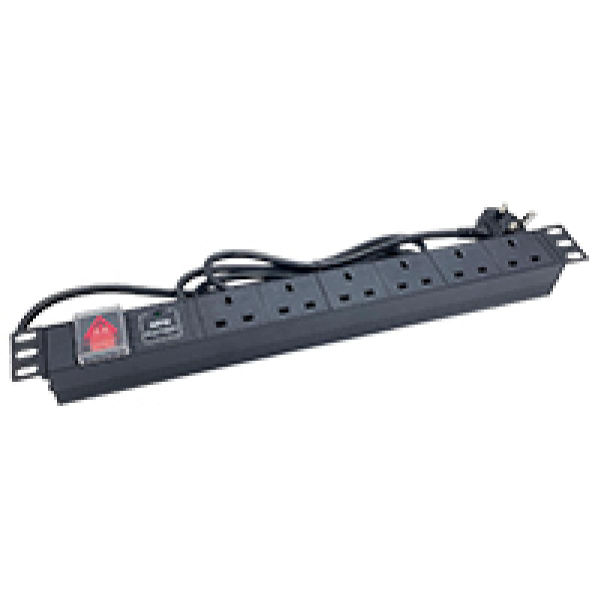 Powercool 1U PDU Horizontal Type 6Way UK Sockets With Surge 1 LED On Off Switch 1.8m