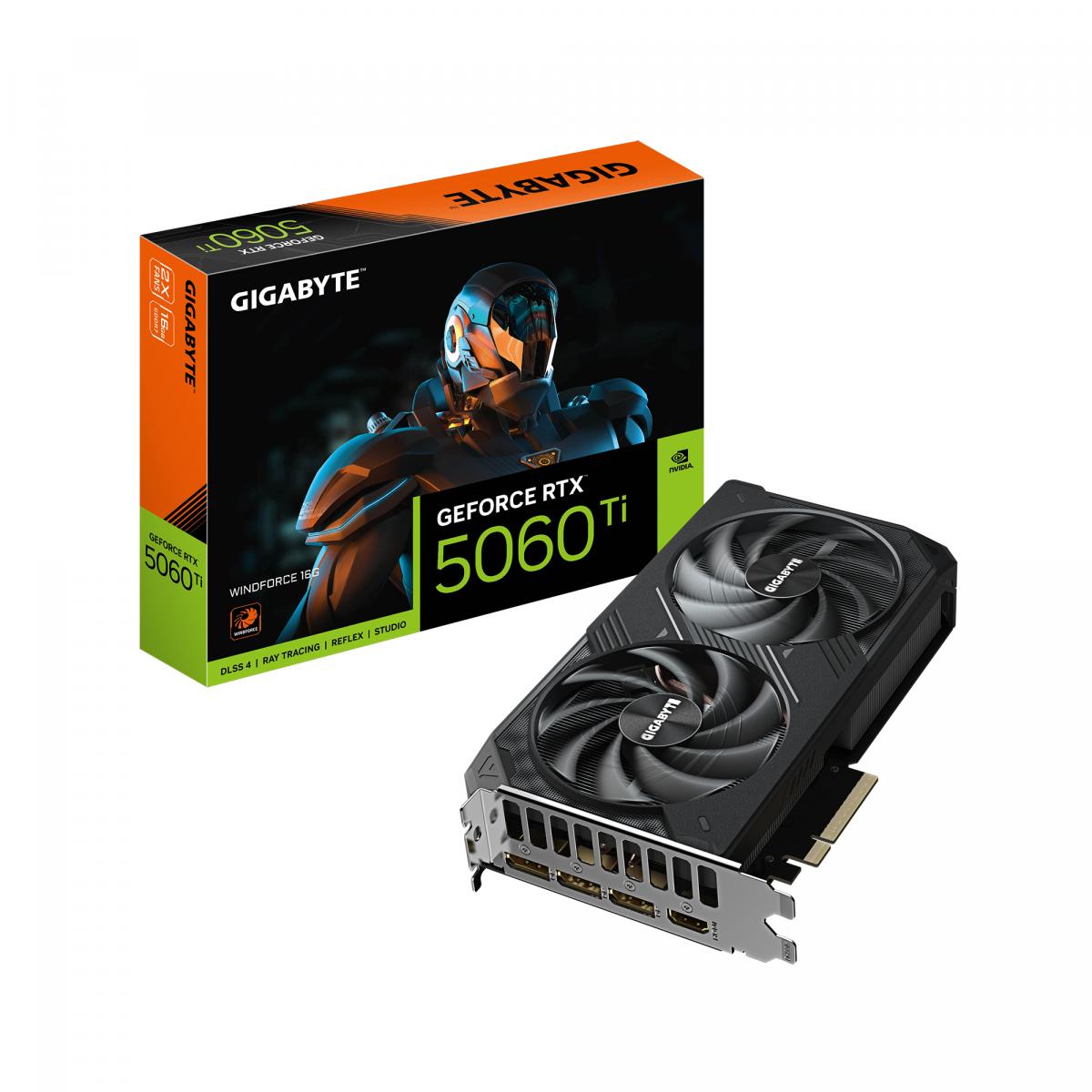 GIGABYTE GeForce RTX 5060 Ti WINDFORCE 16G Graphics Card - 16GB GDDR7, 128bit, PCI-E 5.0, 2572MHz Core Clock, 3 x DisplayPort, 1 x HDMI, GV-N506TWF2-16GD