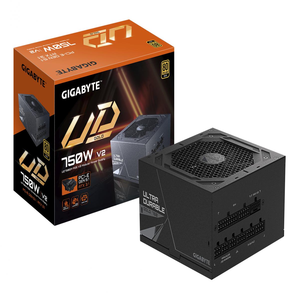 GIGABYTE UD750GM PG5 V2 Power Supply Unit- PCIe Gen 5.1, 80 PLUS Gold, Fully Modular Design, 120mm Fan, ATX 3.1 compatible, EU Plug