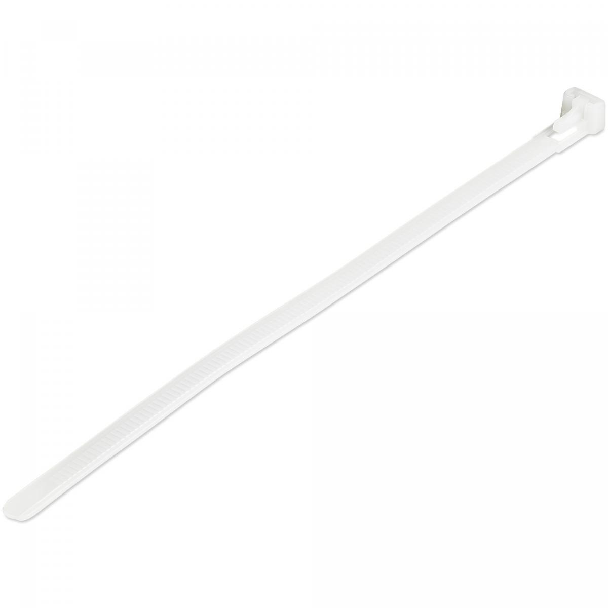 StarTech.com 8"(20cm) Reusable Cable Ties - 1/4"(7mm) wide, 1-7/8"(50mm) Bundle Dia. 50lb(22kg) Tensile Strength, Releasable Nylon Ties, Indoor/Outdoor, 94V-2/UL Listed, 100 Pack - White