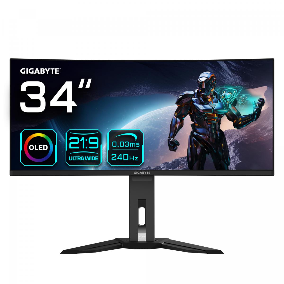 GIGABYTE MO34WQC2 34" OLED WQHD Curved Gaming Monitor - 3440 x 1440, 240Hz, 0.03ms, KVM, 250 cd/m², FreeSync Premium Pro, DisplayHDR True Black 400, HDMI 2.1, Displayport 1.4