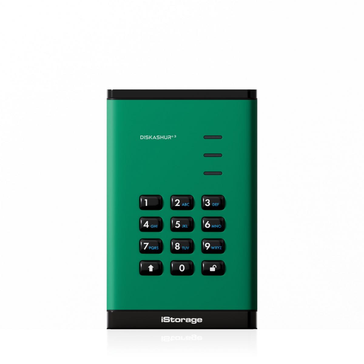 iStorage diskAshur³ HDD 1TB Green | Secure Portable Hard Drive | FIPS 140-3 Level 3 Complaint |Common Criteria EAL 5+ | PIN protected | AES-XTS 256-bit hardware encryption | GDPR, TAA Compliant | Dust/Water Resistant |