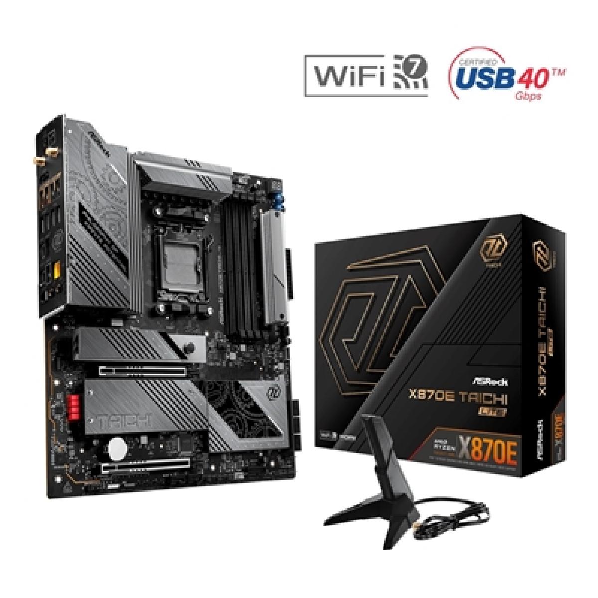 ASRock X870E TAICHI LITE AMD AM5 Socket Motherboard, E-ATX, 4x DDR5 Slots, 4x M.2 Sockets, Fitted I/O Shield, 5GbE LAN, Wi-Fi 7, 1x HDMI Port / 2x USB-C (USB4)