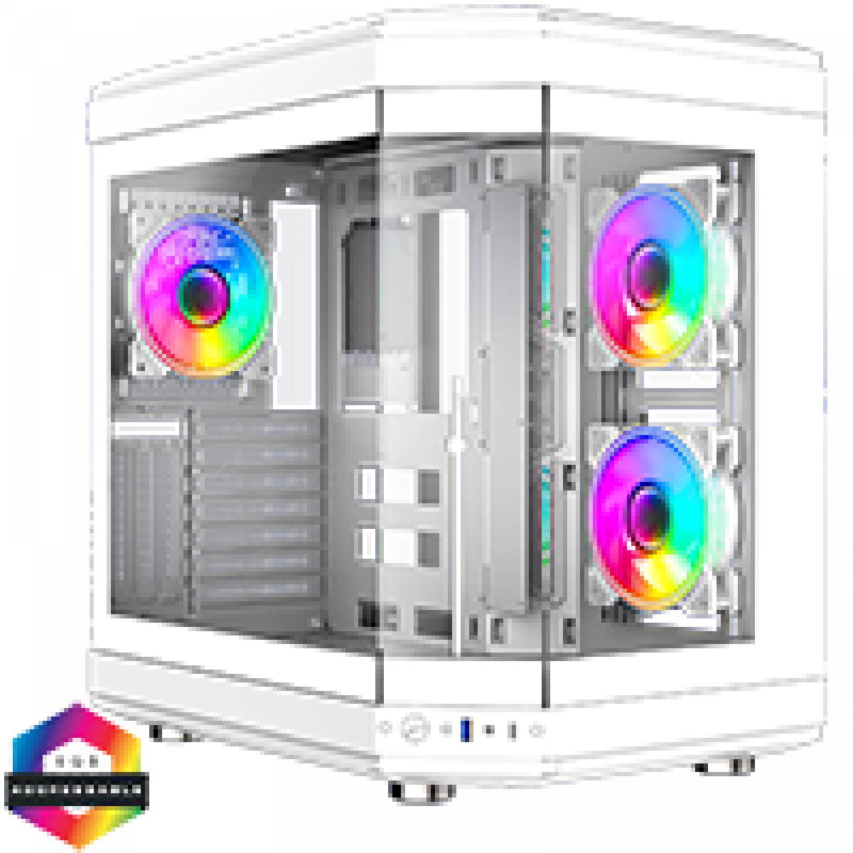 GameMax Hype White Mid-Tower ATX Gaming Case With Dual Chamber Panoramic Tempered Glass With 3 x 120mm GameMax Infinity ARGB Fans Inc.
