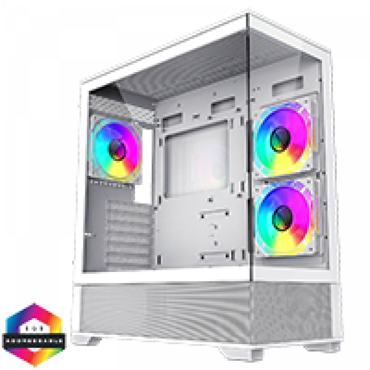 GameMax Vista White ATX Gaming Case with Tempered Glass Front and Side Panels with 3 x FN12A-C8I 120mm Infinity Fans Installed