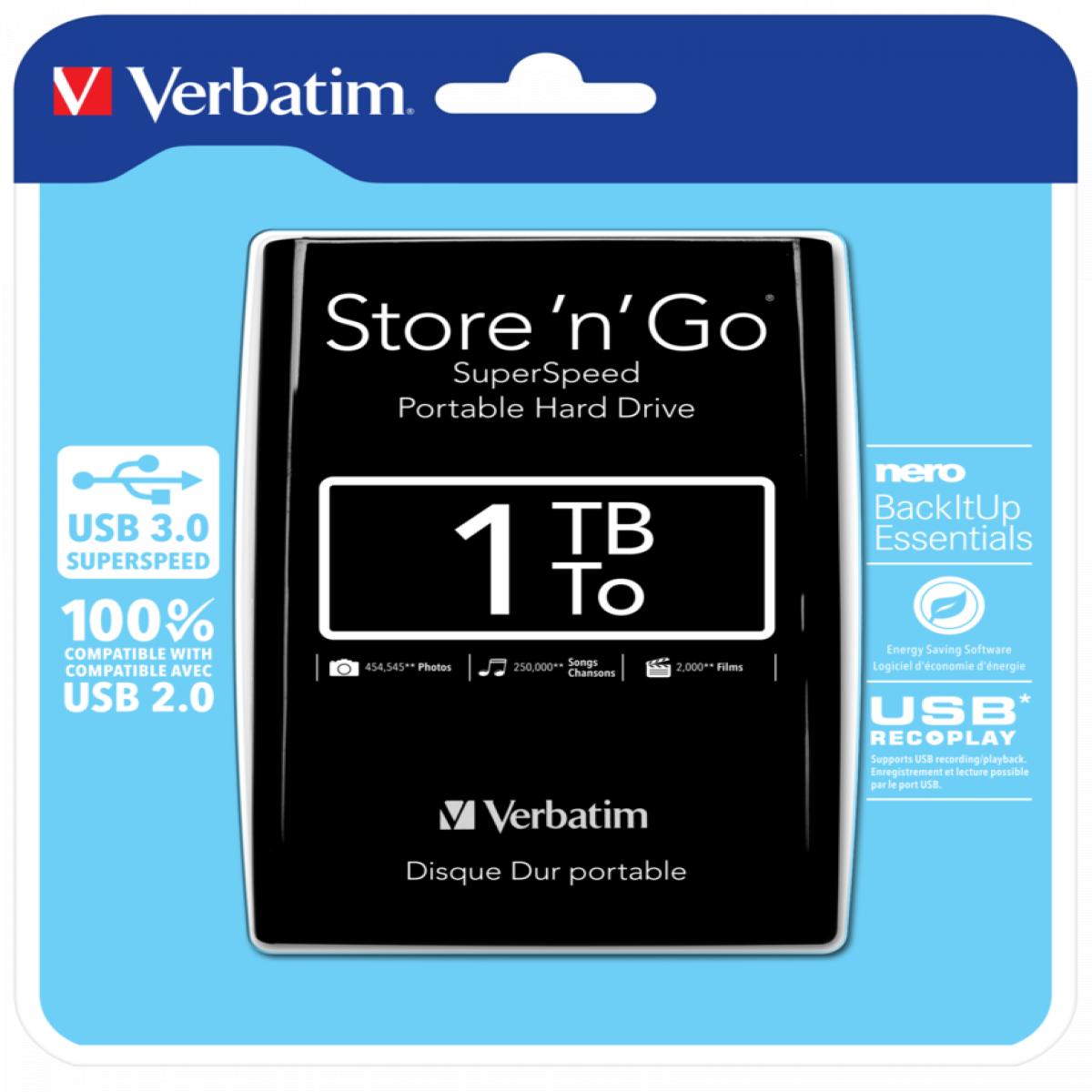 Verbatim Store 'n' Go USB 3.0 Portable Hard Drive 1TB Black