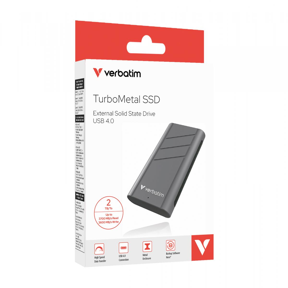 Verbatim TurboMetal SSD USB4 2TB USB Type-C USB4 Gen 2x2 Silver