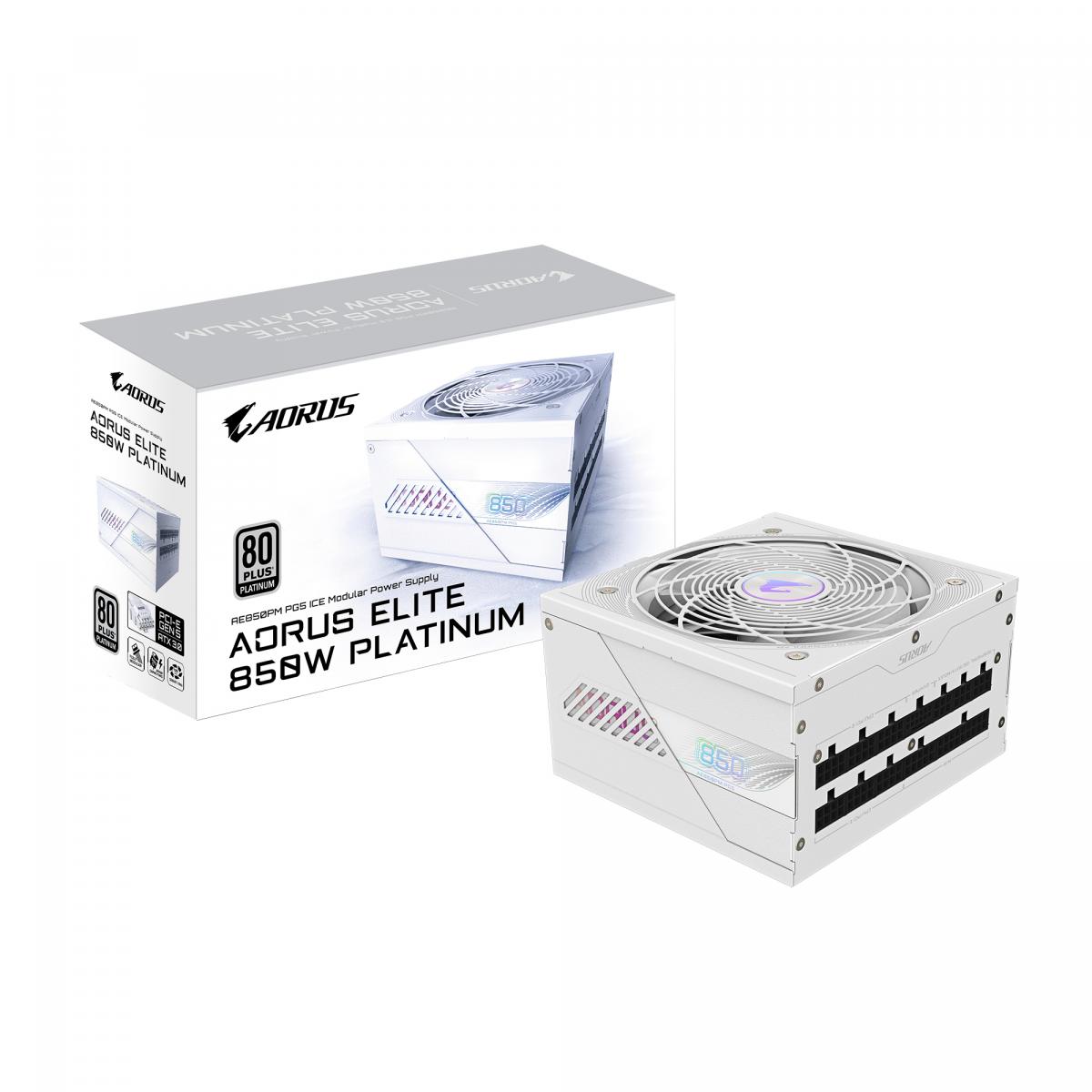 GIGABYTE AORUS ELITE P850W ICE Power Supply - PCIe 5.0, 80 PLUS Platinum, Fully Modular Design, 120mm Fan, ATX 3.0 compatible, EU Plug