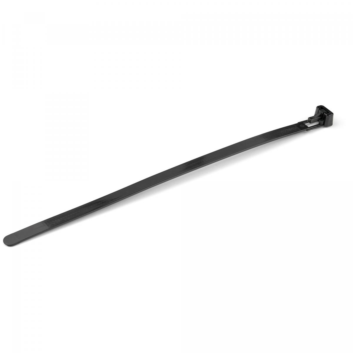 StarTech.com 8"(20cm) Reusable Cable Ties - 1/4"(7mm) wide, 1-7/8"(50mm) Bundle Dia. 50lb(22kg) Tensile Strength, Releasable Nylon Ties, Indoor/Outdoor, 94V-2/UL Listed, 100 Pack - Black