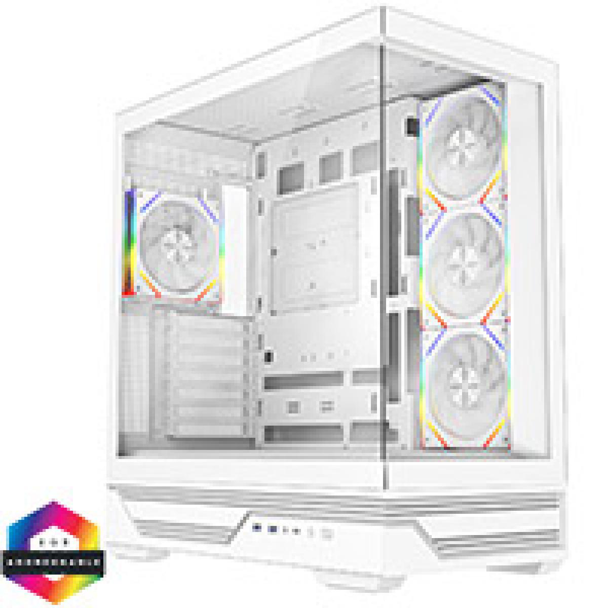 CiT Destiny White ATX Gaming Case With Two-Sided Tempered Glass and 4 x 120mm Infinity PWM ARGB Fans With 6-Port Hub Included