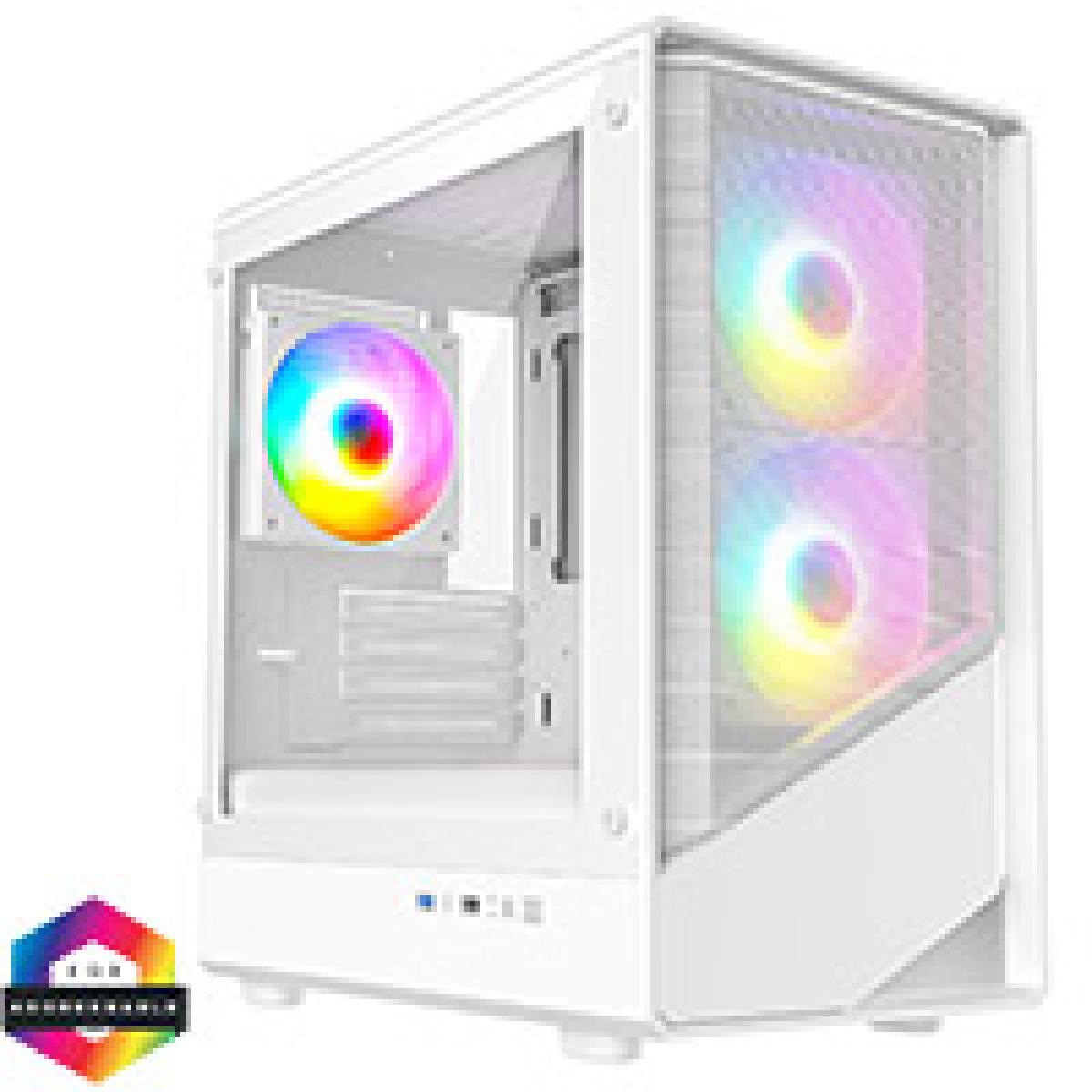 CiT Level 5 White Micro-ATX Mesh PC Gaming Case with 3 x 120mm PWM ARGB Fans Included With Tempered Glass Side Panel