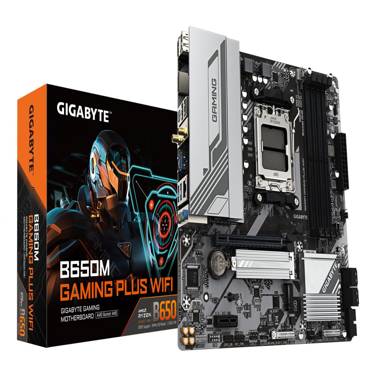 GIGABYTE B650M GAMING PLUS WIFI Motherboard - AMD Ryzen 9000 CPUs, 5+2+2 Phases VRM, up to 8000MHz DDR5, 2xPCIe 4.0 M.2, 2.5GbE LAN, WIFI 6E, USB 3.2 Gen 1