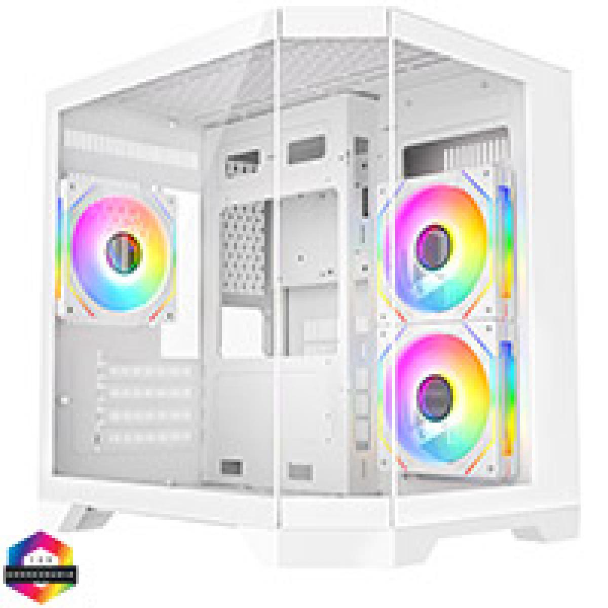 CiT DS240 White ATX Gaming Case With Dual Chamber Panoramic Tempered Glass With 3 x CiT Pro Storm 120mm Fans and 6 Port PWM Hub