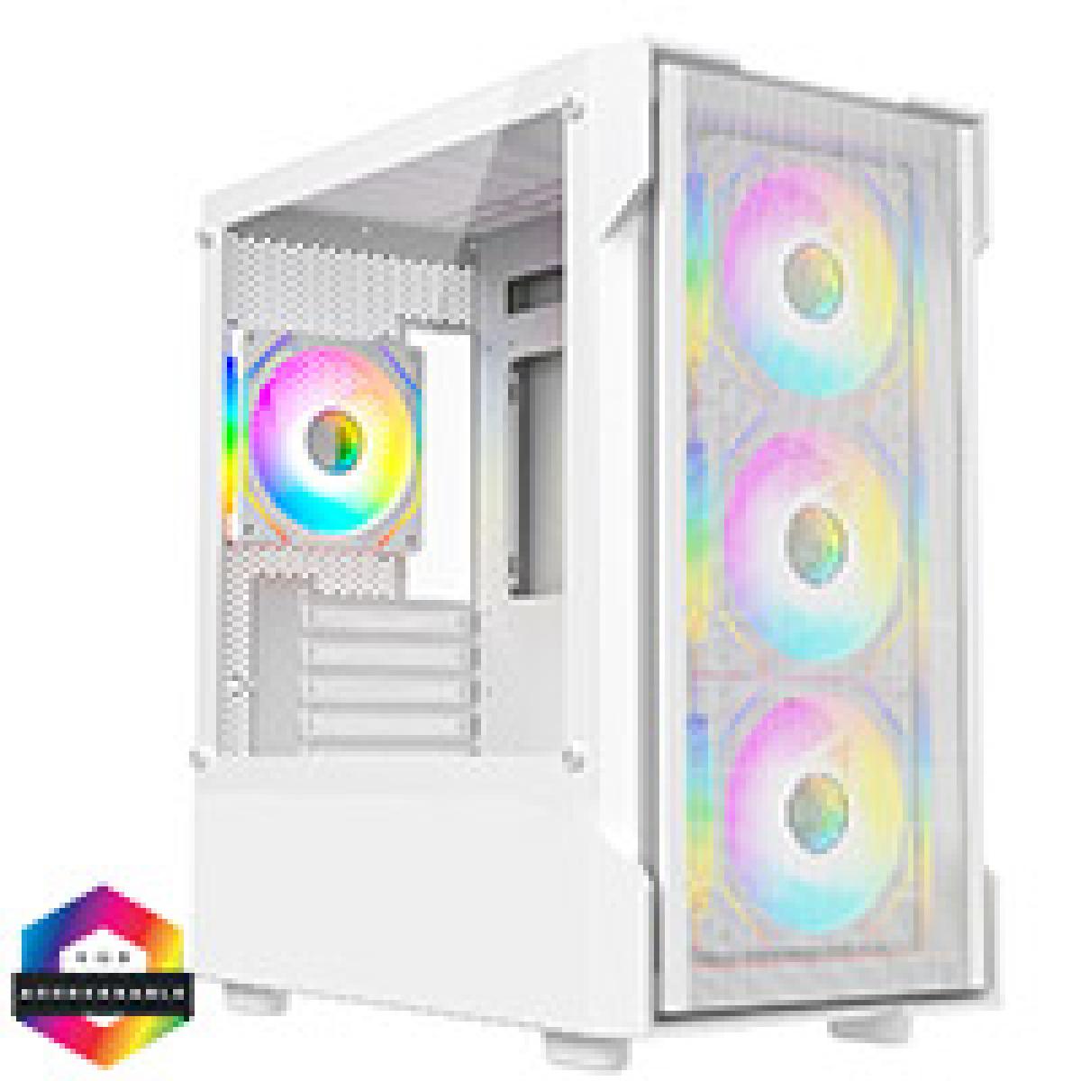 CiT Bolt White Mesh Micro-ATX Gaming Case With 4 x 120mm ARGB Infinity Fans and Tempered Glass Side Panel